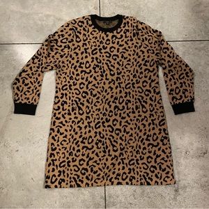 A-line Leopard Print Sweater Dress